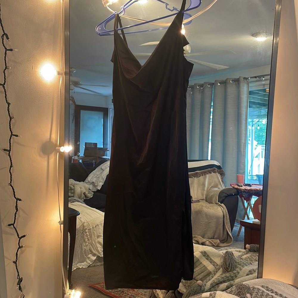 Black cow neck satin